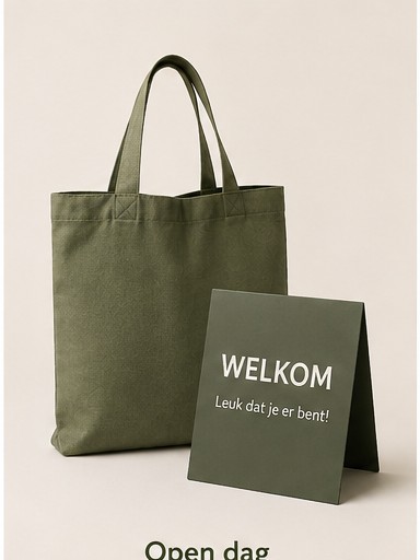 Tas met welkomstkaartje voor open dag